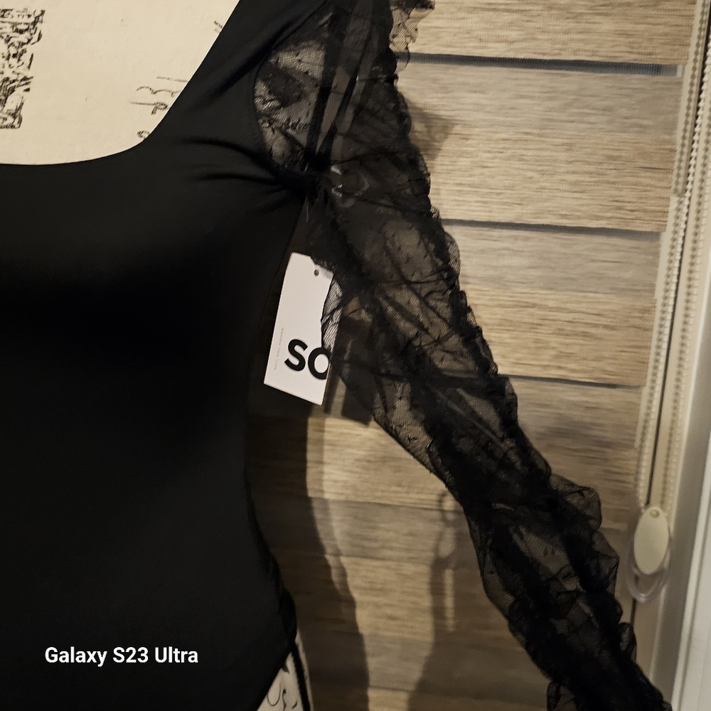 NWT Black Bodysuit with Lace Sleeves - Picture 5 of 11